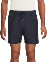 Hand-Tailored Pleated Silk-Linen Shorts
