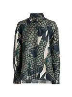 A. Santos Printed Silk-Linen Button-Front Shirt
