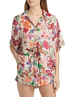 Floral Relaxed-Fit Button-Front Blouse
