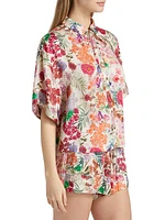 Floral Relaxed-Fit Button-Front Blouse