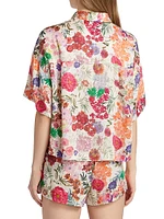 Floral Relaxed-Fit Button-Front Blouse