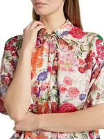 Floral Relaxed-Fit Button-Front Blouse