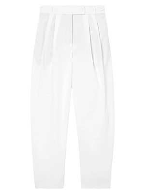 Pleated Cotton Barrel Trousers