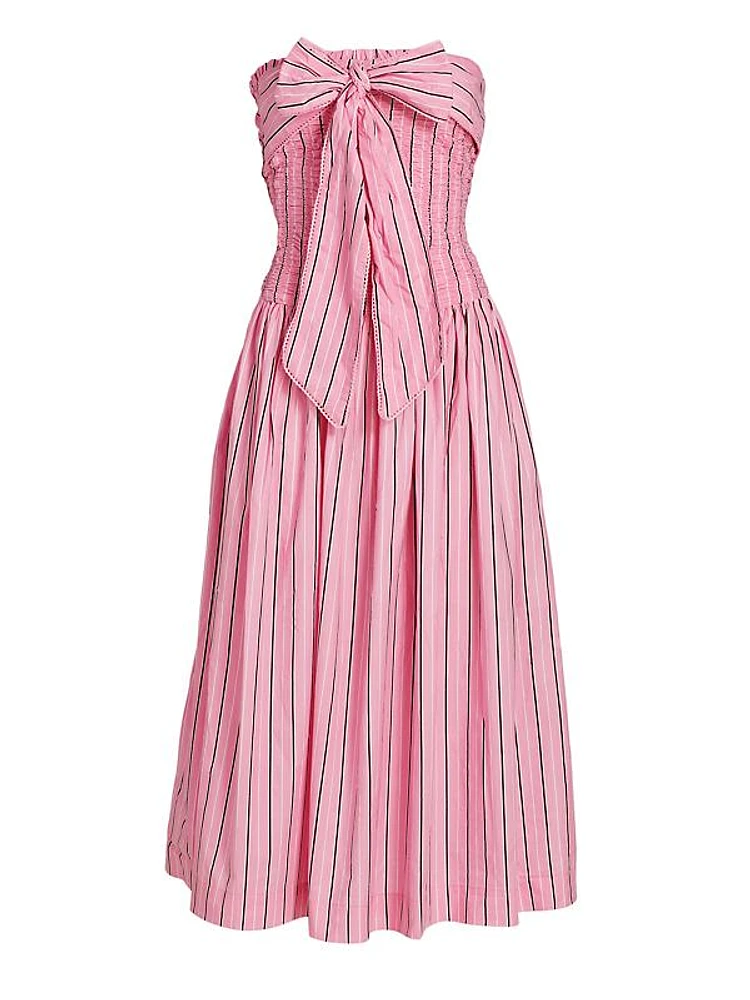 Mia Striped Bow Strapless Midi-Dress