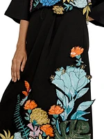 Floral Appliqué A-Line Midi-Skirt