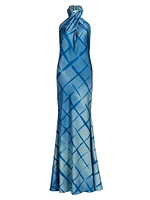 Corinne Printed Satin Halter Gown