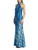 Corinne Printed Satin Halter Gown