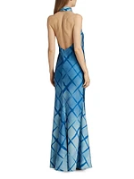 Corinne Printed Satin Halter Gown