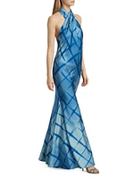 Corinne Printed Satin Halter Gown