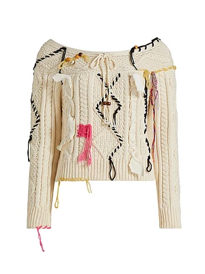 Vaggelis Cable-Knit Off-The-Shoulder Sweater