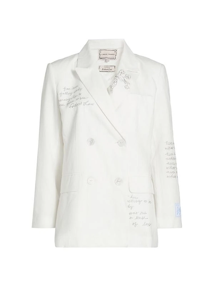 Chora Embroidered Linen-Cotton Double-Breasted Blazer