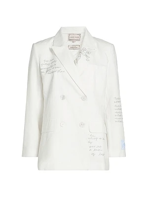 Chora Embroidered Linen-Cotton Double-Breasted Blazer