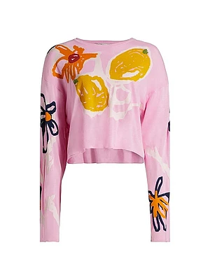 Reina Intarsia-Knit Crop Sweater