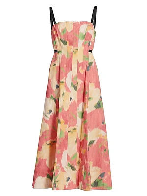 Tavia Abstract Floral A-Line Midi-Dress