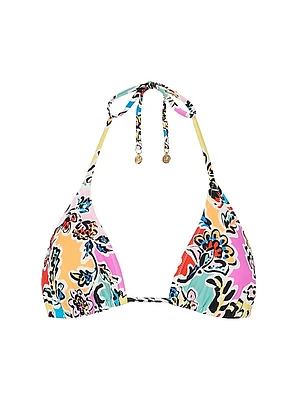 Rainbow Oasis Floral Triangle Bikini Top