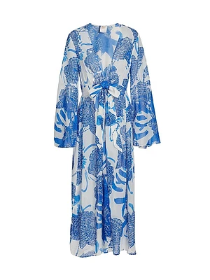 Vince Floral Chiffon Cover-Up Midi-Dress