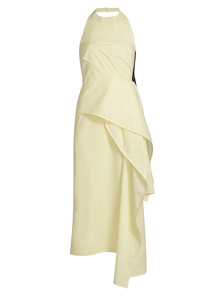 Selene Draped Cotton Halter Midi-Dress