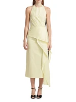 Selene Draped Cotton Halter Midi-Dress