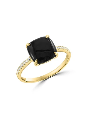 14K Yellow Gold, Onyx & 0.05 TCW Diamond Ring