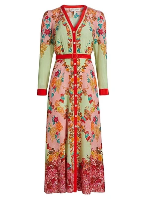 V.Tang Lea Floral Silk Shirtdress