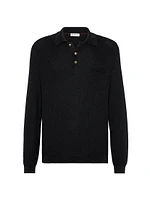 Cotton Honeycomb Stitch Knit Polo Sweater