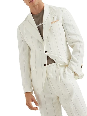 Linen Wide Chalk Stripe Deconstructed Blazer