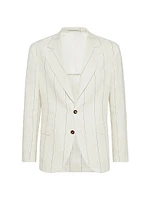 Linen Wide Chalk Stripe Deconstructed Blazer