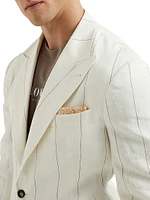 Linen Wide Chalk Stripe Deconstructed Blazer