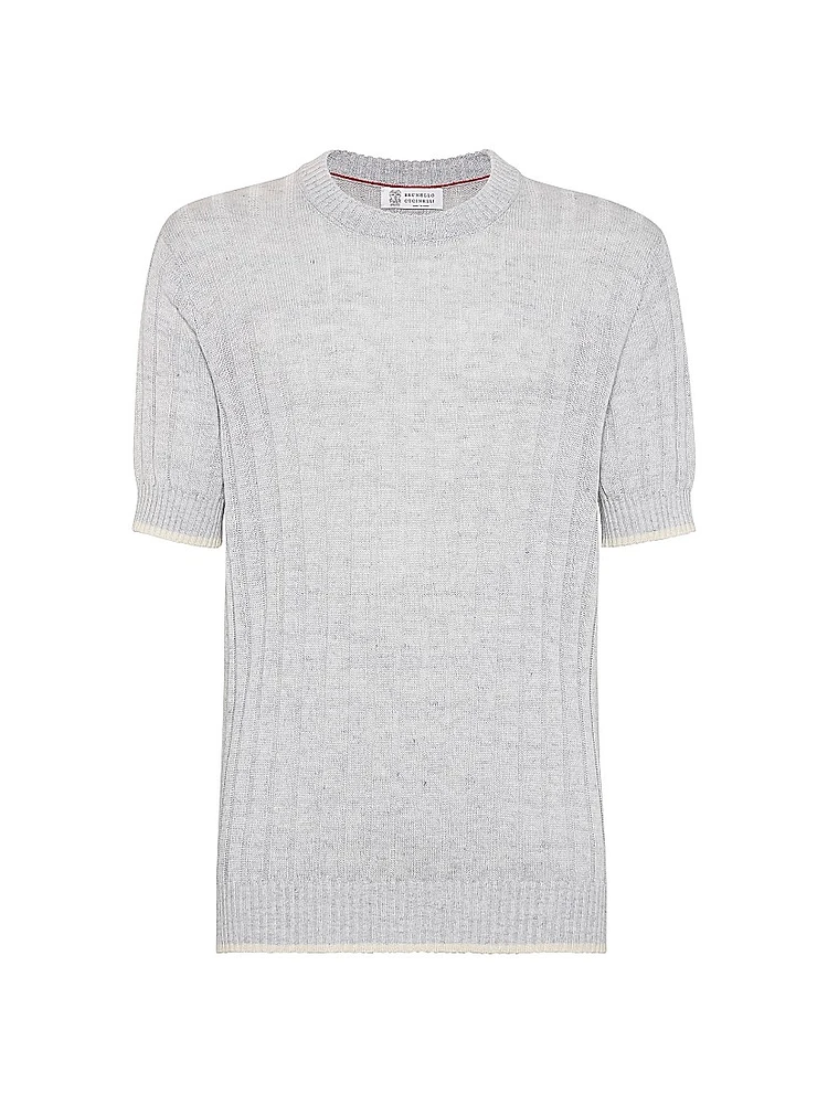 Linen and Cotton Flat Rib Knit T-Shirt