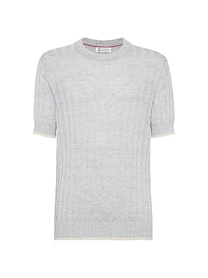 Linen and Cotton Flat Rib Knit T-Shirt