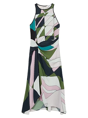 Geometric Gathered Midi-Dress