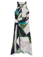 Geometric Gathered Midi-Dress