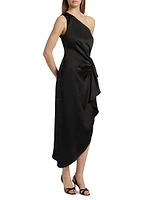 Malika Ruffled Satin One-Shoulder Midi-Dress