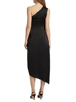 Malika Ruffled Satin One-Shoulder Midi-Dress