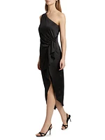 Malika Ruffled Satin One-Shoulder Midi-Dress