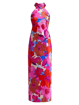 Tatiana Floral Stretch Silk Halter Gown