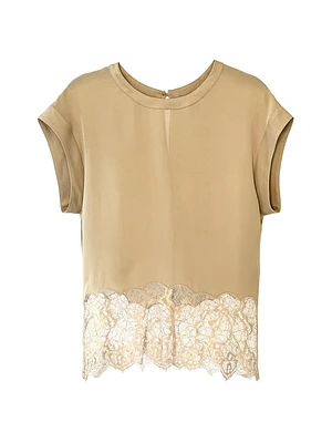 Evrin Scalloped Lace Silk Top
