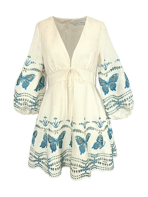 Priscilla Butterfly Linen Minidress