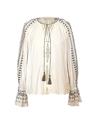 South Hamptom Millie Embroidered Cotton Tieneck Blouse