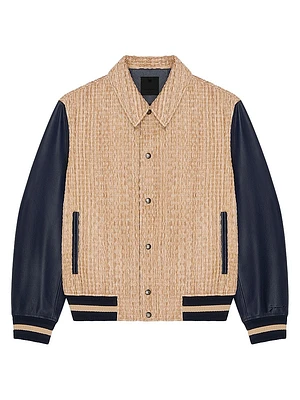 Le Clos Varsity Jacket in Raffia and Leather
