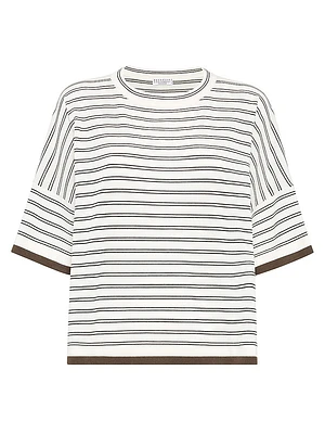 Cashmere and Silk Striped Lightweight Knit T-Shirt