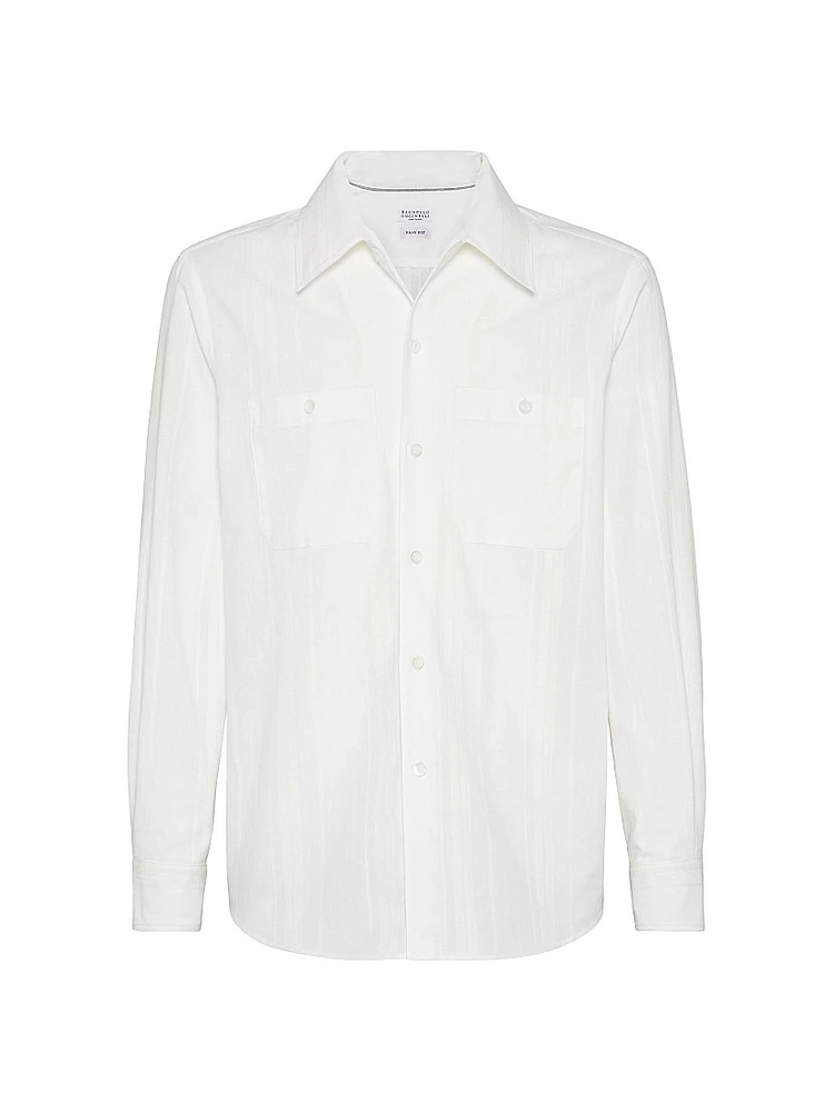 Jacquard Stripe Easy Fit Shirt with Chest Pockets