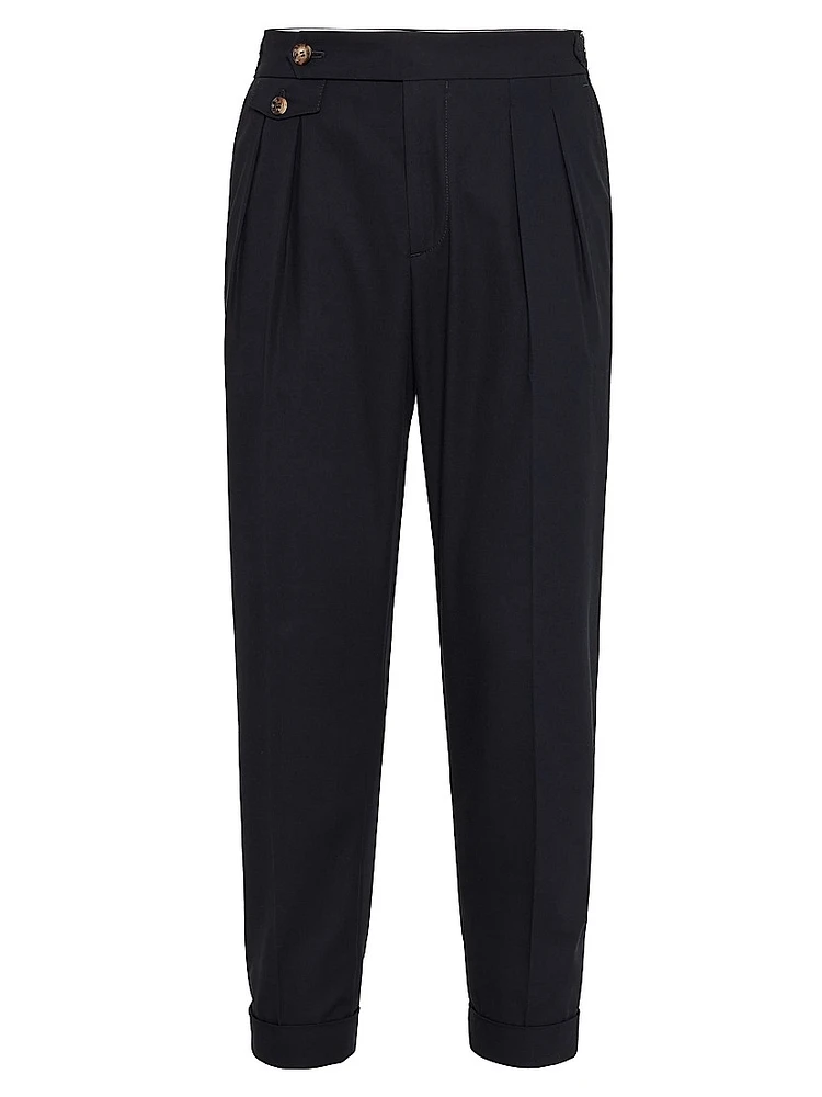 Crêpe Batavia Tailor Fit Trousers with Reversed Double Pleats