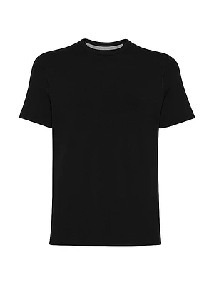 Ribbed Stretch Cotton Jersey Crewneck T-Shirt