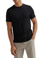 Ribbed Stretch Cotton Jersey Crewneck T-Shirt