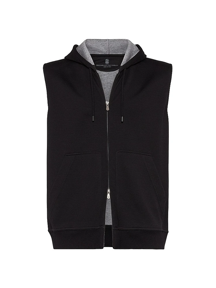 Double Cloth Vest with Zipper and Hood