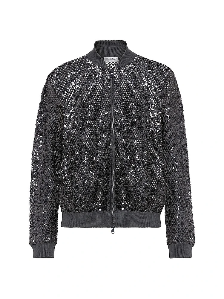 Dazzling Net Embroidery Cardigan Linen and Silk