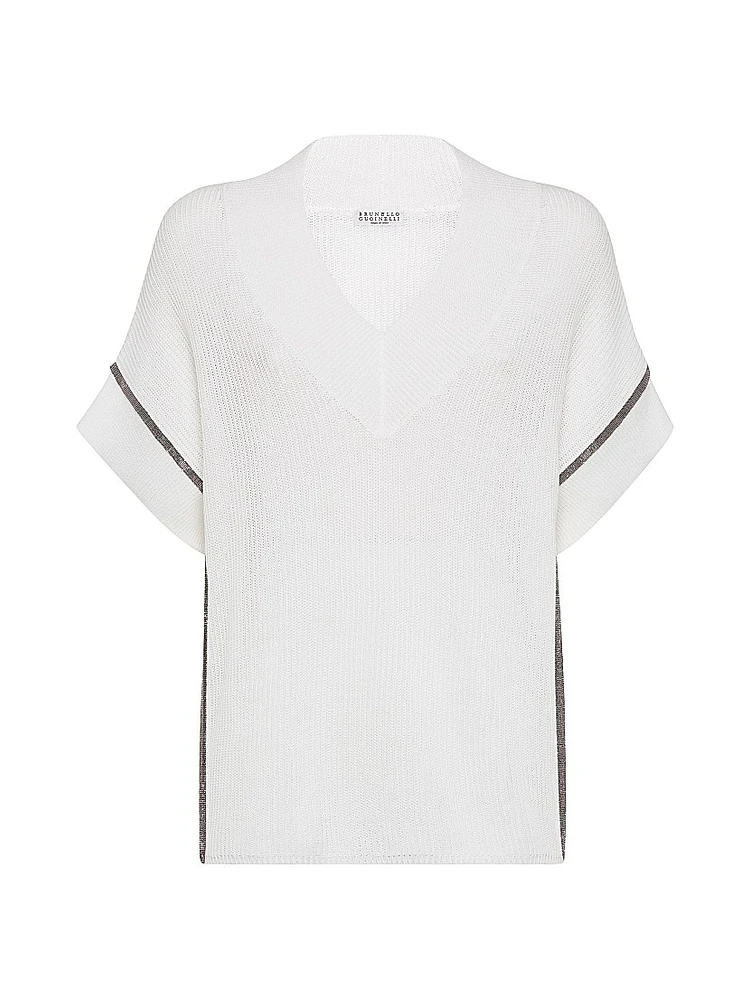 Cotton English Rib Knit T Shirt with Precious Trims