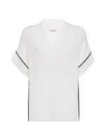 Cotton English Rib Knit T Shirt with Precious Trims