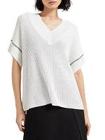 Cotton English Rib Knit T Shirt with Precious Trims